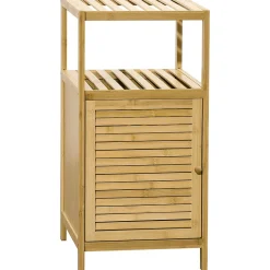 Meuble bas salle de bain rangement salle de bain 1 porte 2 étagères bois bambou verni