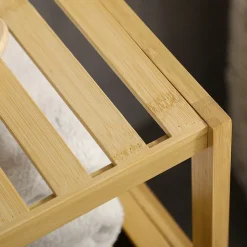 Meuble bas salle de bain rangement salle de bain 1 porte 2 étagères bois bambou verni