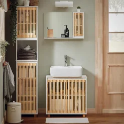 Meuble Colonne Armoire de Salle de Bain avec 2 portes, 1 compartiment, BZR127-W, SoBuy