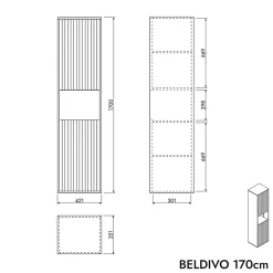 Meuble Colonne Armoire suspendue Vert jade mat MDF 42x170x35cm (LxHxP), Charnières flexibles gauche/droite - BELDIVO