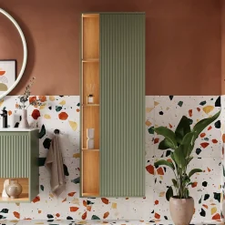 Meuble Colonne Armoire suspendue Vert jade mat MDF 60x24x170cm (LxHxP), Charnières flexibles gauche/droite - BELDIVO