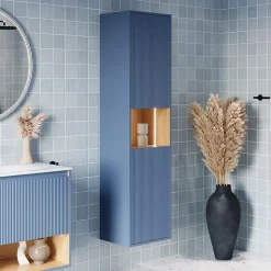 Meuble Colonne Armoire suspendue Bleu azur mat MDF 42x170x35cm (LxHxP), Charnières flexibles gauche/droite - BELDIVO