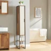 Meuble colonne de salle de bain Namsskogan 160 x 24 x 30 cm effet noyer noir en.casa