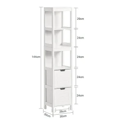 Meuble Colonne de Salle de Bain Armoire Toilette haute, 4 étagère, FRG126-W, SoBuy