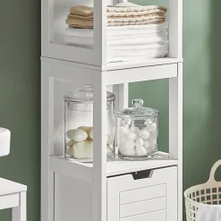 Meuble Colonne de Salle de Bain Armoire Toilette haute, 4 étagère, FRG126-W, SoBuy