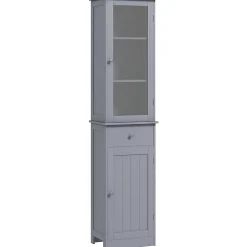 Meuble colonne de salle de bain placard porte acrylique 2 étagères placard porte 1 étagère tiroir MDF gris