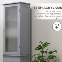 Meuble colonne de salle de bain placard porte acrylique 2 étagères placard porte 1 étagère tiroir MDF gris