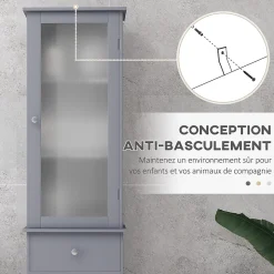 Meuble colonne de salle de bain placard porte acrylique 2 étagères placard porte 1 étagère tiroir MDF gris