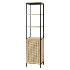 Meuble colonne de salle de bain Tervola MDF bambou rotin 172 x 40 x 35 cm noir naturel en.casa