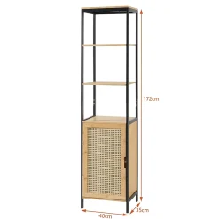 Meuble colonne de salle de bain Tervola MDF bambou rotin 172 x 40 x 35 cm noir naturel en.casa