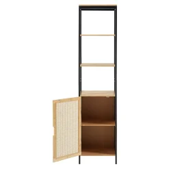 Meuble colonne de salle de bain Tervola MDF bambou rotin 172 x 40 x 35 cm noir naturel en.casa
