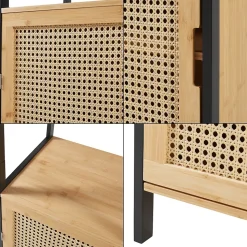 Meuble colonne de salle de bain Tervola MDF bambou rotin 172 x 40 x 35 cm noir naturel en.casa