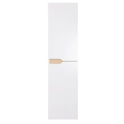Meuble colonne de salle de bains 2 portes l.30 x H.120 x P.30 cm, blanc mat et bois, Tolima