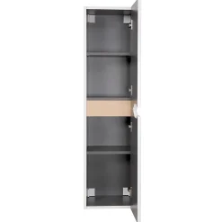 Meuble colonne de salle de bains 2 portes l.30 x H.120 x P.30 cm, blanc mat et bois, Tolima