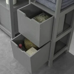 Meuble Colonne de Salle de Bain, 4 étagères et 2 tiroirs, FRG126-SG, SoBuy