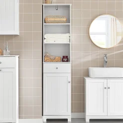 Meuble Colonne de Salle de Bain Armoire Haute Meuble Rangement, BZR17-W, SoBuy