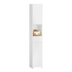 Meuble Colonne de Salle de Bain avec 2 Portes et 1 Tiror, BZR109-W, SoBuy