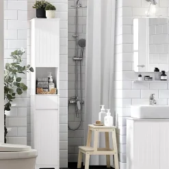 Meuble Colonne de Salle de Bain avec 2 Portes et 1 Tiror, BZR109-W, SoBuy