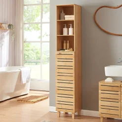Meuble colonne de salle de bain Epind bambou 180 x 33 x 30 cm naturel