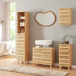 Meuble colonne de salle de bain Epind bambou 180 x 33 x 30 cm naturel