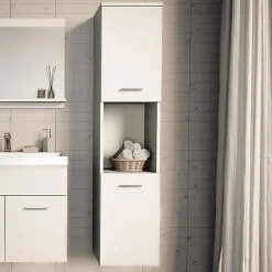 Meuble colonne de salle de bain suspendu Krildihana 131 x 30 x 30 cm blanc argent en.casa