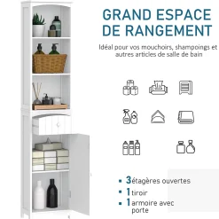 Meuble colonne de salle de bain moderne 34L x 24l x 170H cm blanc
