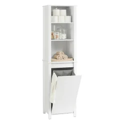 Meuble Colonne de Salle de Bain, 3 étagères, 1 Panier à Linge Amovible, BZR102-W, SoBuy