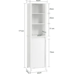 Meuble Colonne de Salle de Bain, 3 étagères, 1 Panier à Linge Amovible, BZR102-W, SoBuy