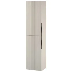 Meuble colonne de salle de bain strié H 160 cm beige cachemire mat à suspendre - Tirso