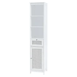 Meuble colonne de salle de bain Karlsoey MDF PVC effet rotin 161 x 35 x 32 cm blanc en.casa