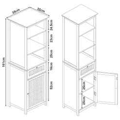 Meuble colonne de salle de bain Karlsoey MDF PVC effet rotin 161 x 35 x 32 cm blanc en.casa