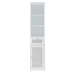 Meuble colonne de salle de bain Karlsoey MDF PVC effet rotin 161 x 35 x 32 cm blanc en.casa