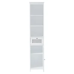 Meuble colonne de salle de bain Karlsoey MDF PVC effet rotin 161 x 35 x 32 cm blanc en.casa