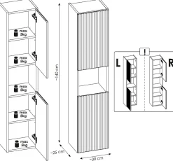 Meuble colonne de salle de bain à suspendre NOVA BLANC 30 X 140 cm