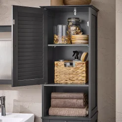 Meuble Colonne de Salle de Bain, 1 Porte, 1 Tiroir et 1 Panier à Linge, BZR124-DG, SoBuy