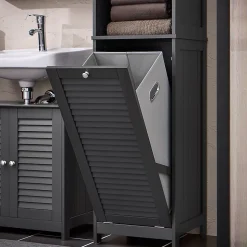 Meuble Colonne de Salle de Bain, 1 Porte, 1 Tiroir et 1 Panier à Linge, BZR124-DG, SoBuy