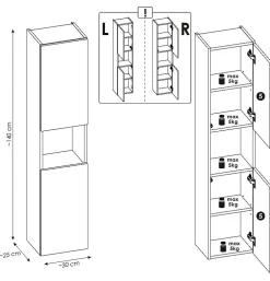 Meuble colonne de salle de bain à suspendre NOVA OAK 30 X 140 cm