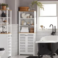 Meuble Colonne de Salle de Bain avec 3 Etagères et 2 Portes, BZR44-W, SoBuy