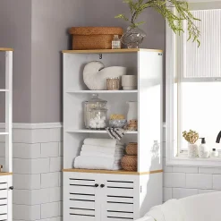Meuble Colonne de Salle de Bain avec 3 Etagères et 2 Portes, BZR44-W, SoBuy