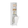 Meuble Colonne de Salle de Bain avec 1 Porte, 1 Tiroir, 1 Panier à Linge, BZR124-W, SoBuy