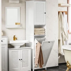 Meuble Colonne de Salle de Bain avec 1 Porte, 1 Tiroir, 1 Panier à Linge, BZR124-W, SoBuy