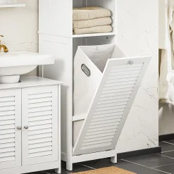 Meuble Colonne de Salle de Bain avec 1 Porte, 1 Tiroir, 1 Panier à Linge, BZR124-W, SoBuy