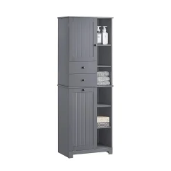 Meuble Colonne de Salle de Bain avec 6 étagères et 1 Panier à Linge , BZR104-DG, SoBuy