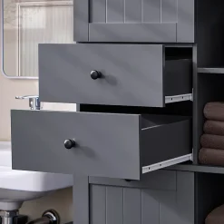 Meuble Colonne de Salle de Bain avec 6 étagères et 1 Panier à Linge , BZR104-DG, SoBuy