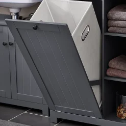 Meuble Colonne de Salle de Bain avec 6 étagères et 1 Panier à Linge , BZR104-DG, SoBuy