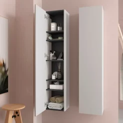 Meuble colonne de salle de bain H 140 cm coloris blanc mat à suspendre - KARAIB