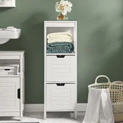 Meuble Colonne Meuble Bas de Salle de Bain 1 étage et 2 tiroirs FRG127-W, SoBuy