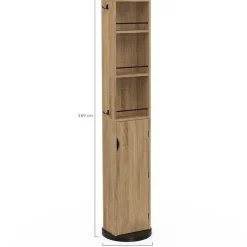 Meuble colonne pivotante de salle de bain avec miroir, placard et étagères hêtre et noir ELIA