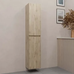 Meuble colonne pour salle de bains 2 portes finition chêne Naturel - 30x25x150 - TIMBER