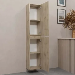Meuble colonne pour salle de bains 2 portes finition chêne Naturel - 30x25x150 - TIMBER